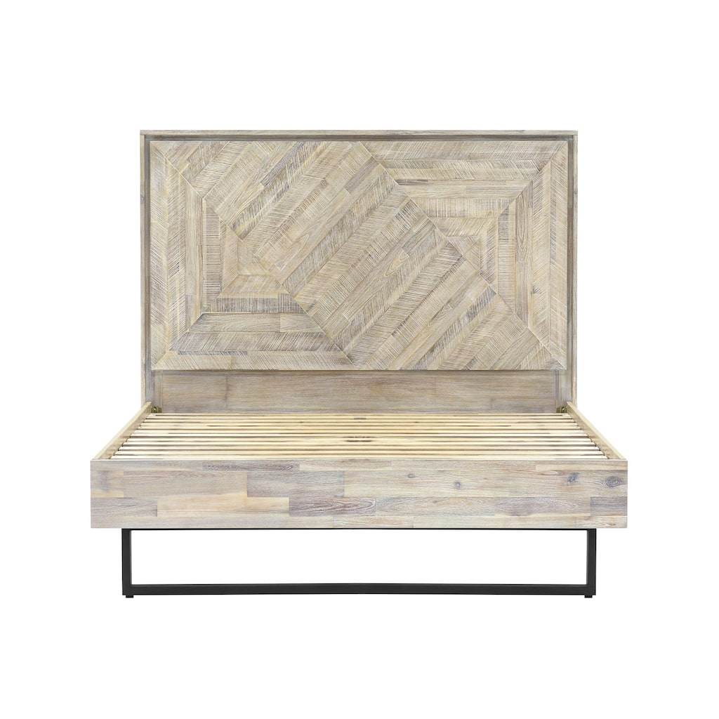 Rexi Acacia Wood Queen Platform Bed Frame, Metal Sled Base, Natural Brown