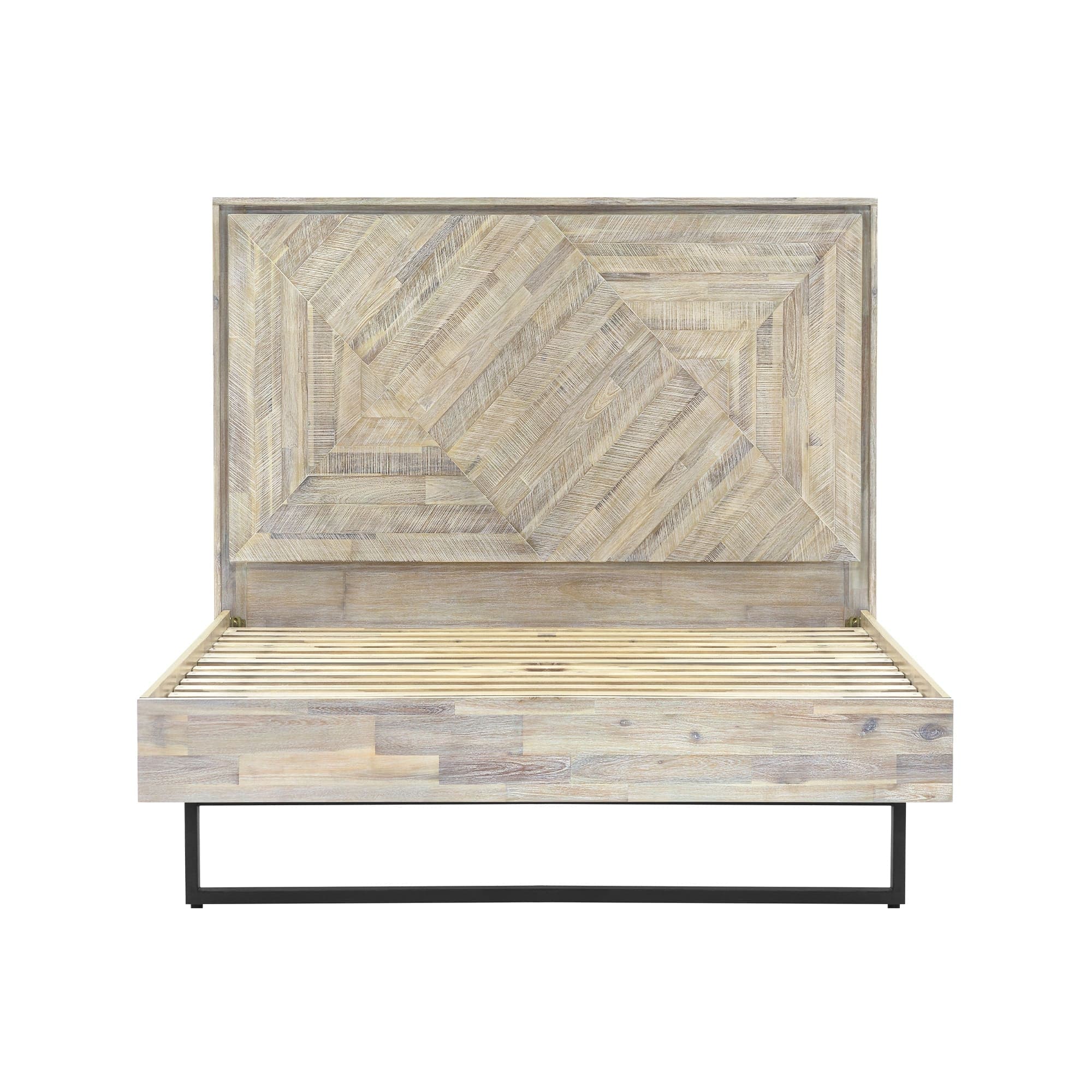 Rexi Acacia Wood Queen Platform Bed Frame, Metal Sled Base, Natural Brown