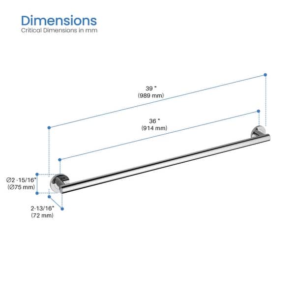 dimension image slide 6 of 10, 36-Inch Stainless Steel Bathroom Safety Grab Bar