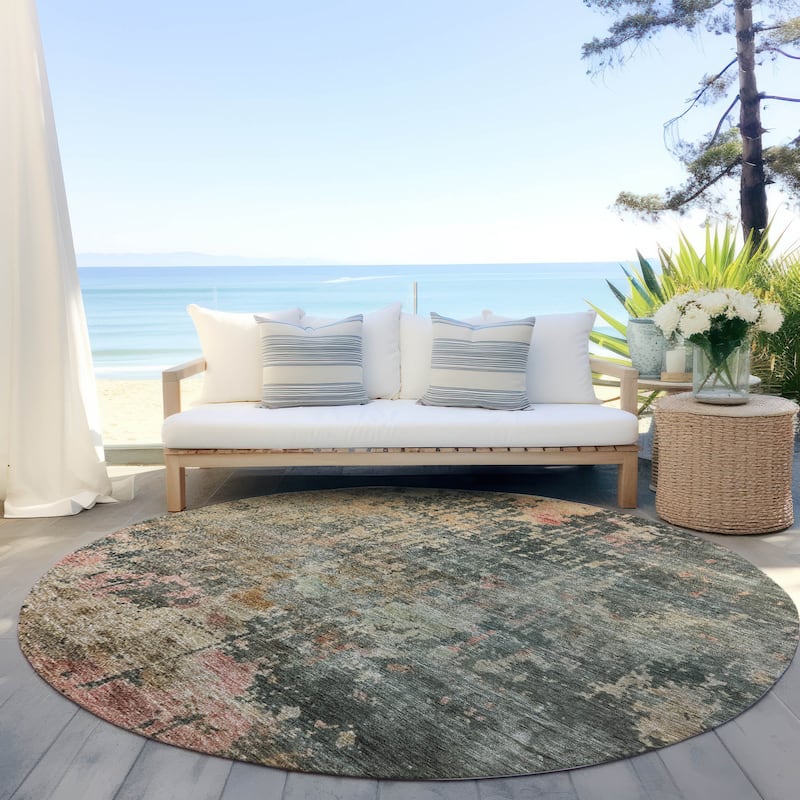 Machine Washable Indoor/ Outdoor Abstract Modern Chantille Rug