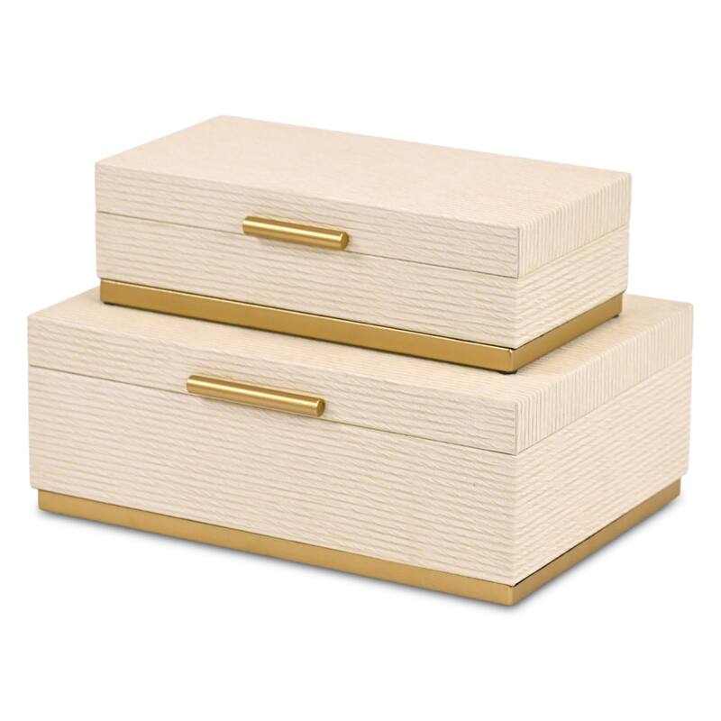 Eira Set of 2 Rectangular Decorative Storage Boxes - Retro Stripe Pattern with Gold Hardware