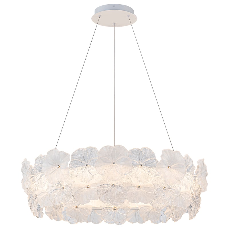 Modern LED Chandelier Clear & Frosted Glass Floral Petals Dimmable