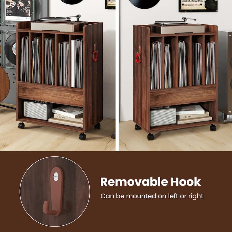 Gymax Record Player Stand on Wheels w/ Pull-out Drawer & Open Shelf