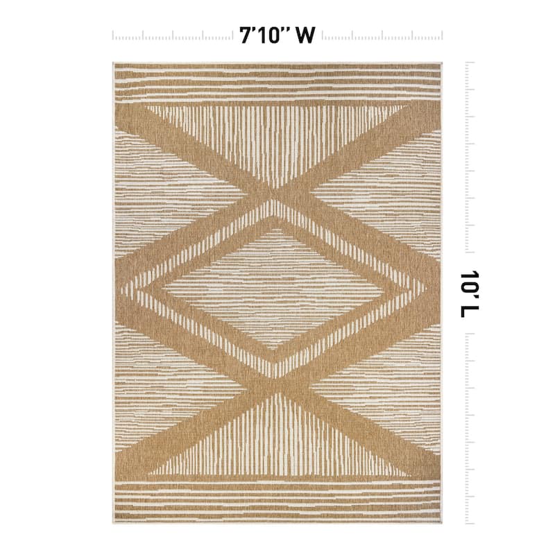 World Rug Gallery Contemporary Geometric Stripe Weather Resistant Reversible Indoor/Outdoor Area Rug