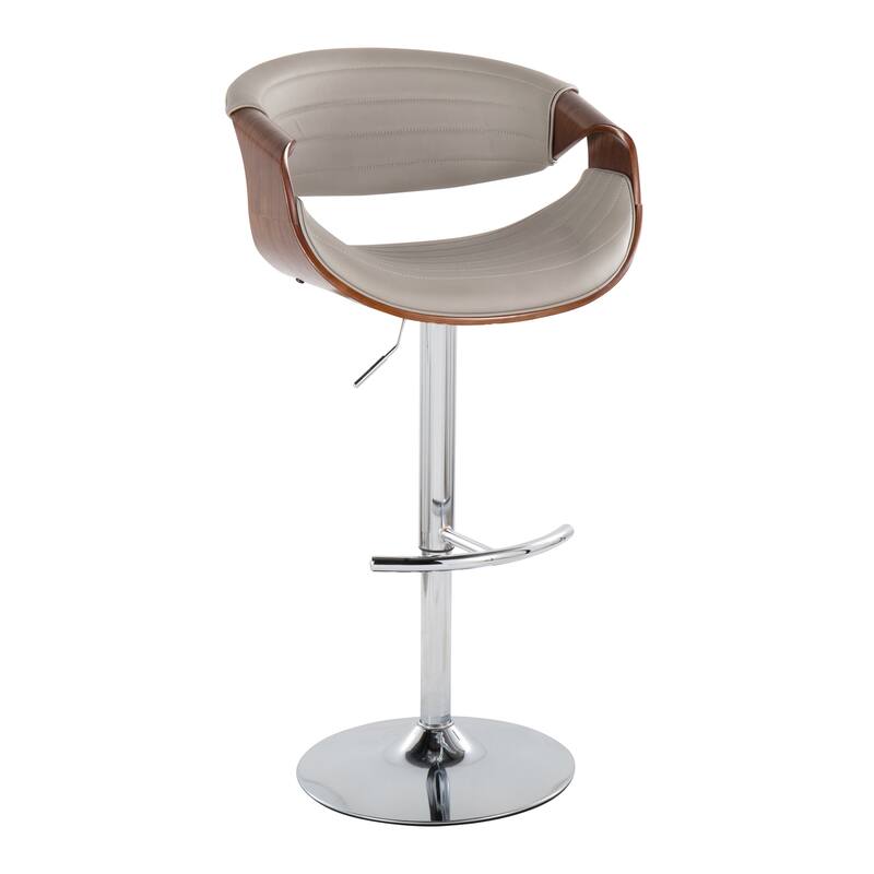 Carson Carrington Kanteborg Adjustable Bar Stool with Rounded T Footrest (Set of 2) - Grey PU/Walnut/Chrome Metal