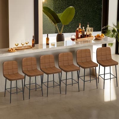 Metal Upholstered Bar Stools (Set of 6)
