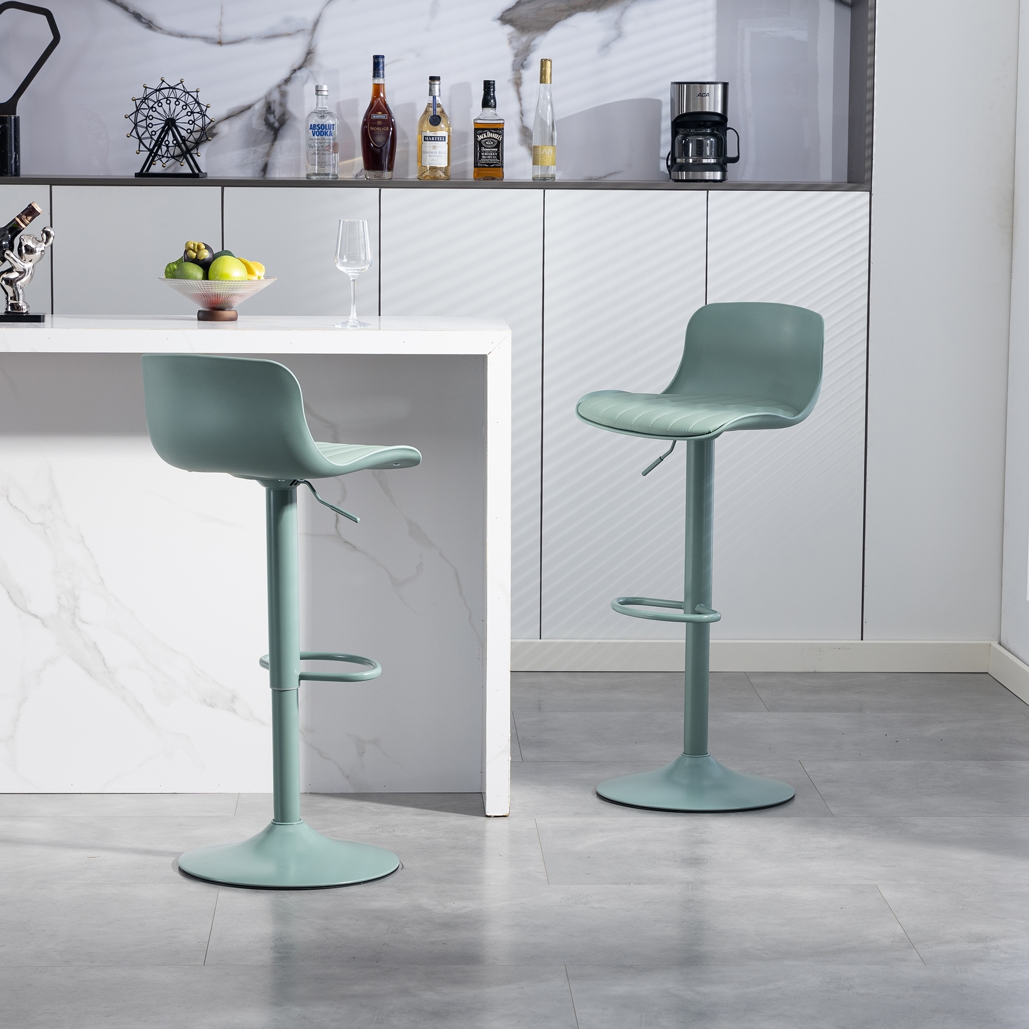 2-Piece Modern PU Leather Counter Height Barstools - High Back, Height-Adjustable Swivel, Armless, Large Base