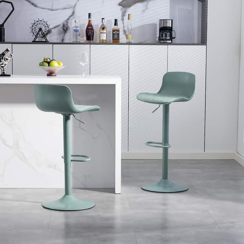 Bar Stools Set of 2 - Modern PU Leather Counter Height Barstools with Back, Height Adjustable Swivel Kitchen Island Chairs - Mint Green