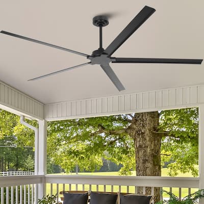 Parrot Uncle 72" Black Industrial Waterproof Aluminum Large Outdoor Ceiling Fan with Remote