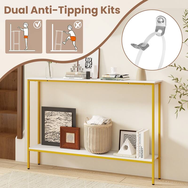 44 Inch Modern 2-Tier Console Table with Lower Storage Shelf for Entryway Living Room or Hallway - 44"L x 8"W x 30.5"H