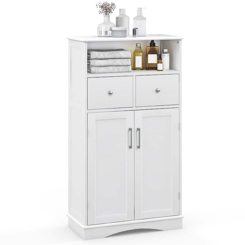 Costway Bathroom Floor Cabinet Freestanding Storage Cabinet with 2 - See Details - White - See Details