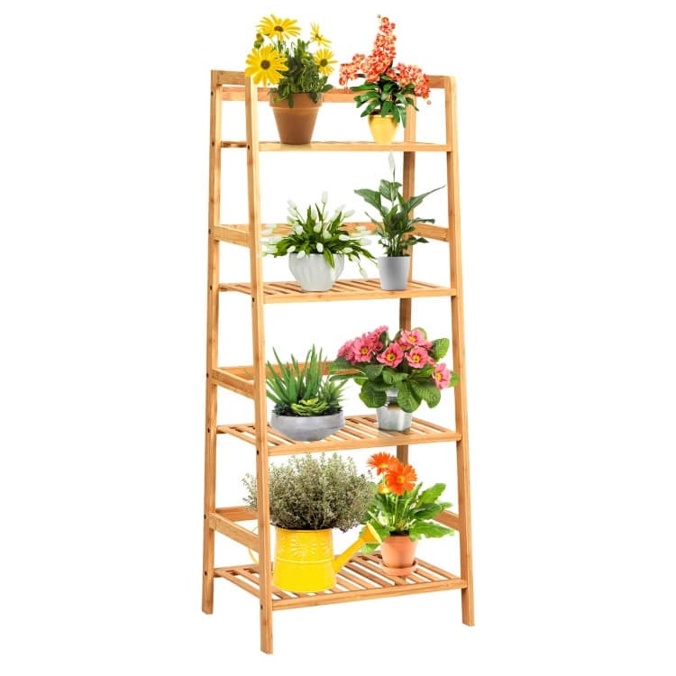 4-Tier Bamboo Ladder Shelf-Natural - 19" x 12.5" x 45" (L x W x H)