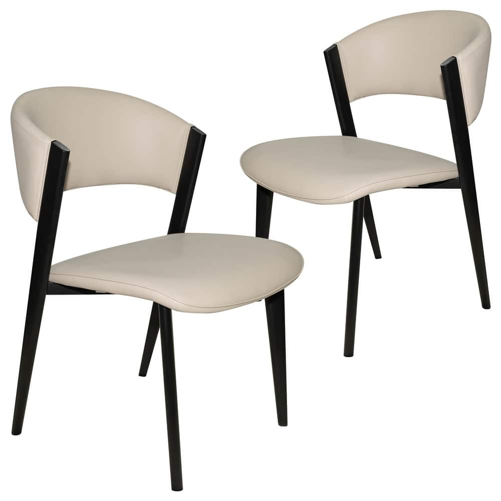 Aspen Mid-Century Modern Leather Set of 2 Leather Upholstered Dining Chairs with Open Back Side Chairs Padded Seat