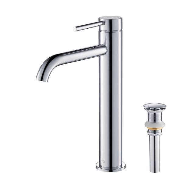 Luxury Solid Brass Single Hole Bathroom Vessel Sink Faucet - Chrome W/ Pop Up Drain