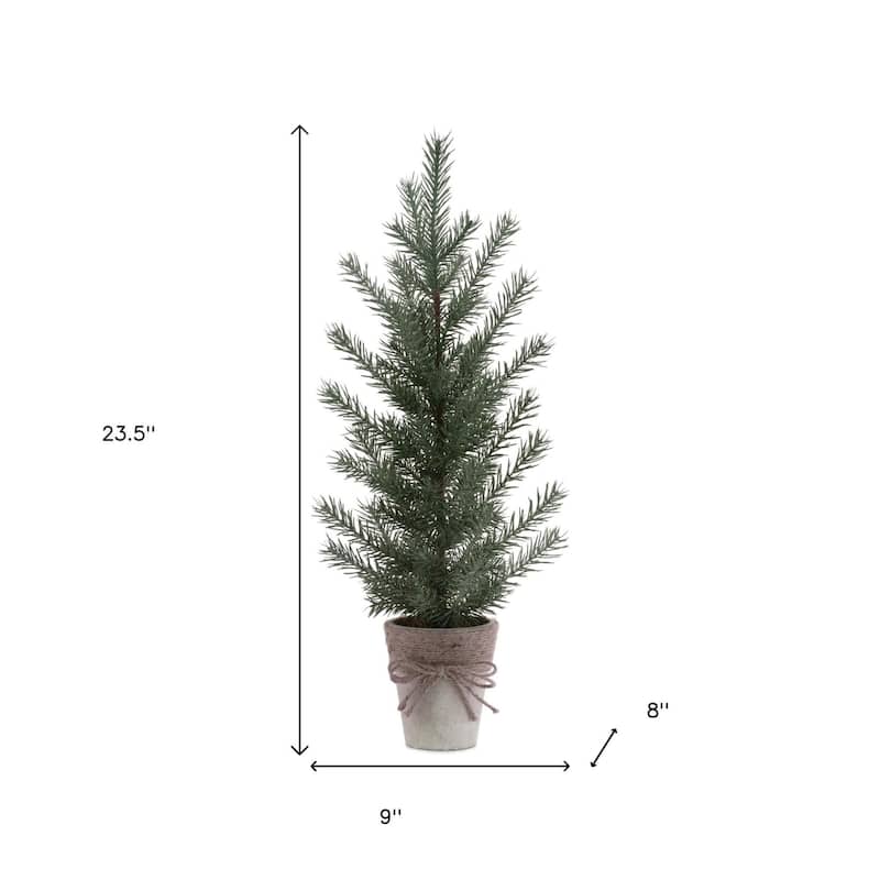 HomeRoots Set of Two 24" Mini Artificial Pine Trees In Rustic Beige Bow Tie Pots - 9.00 in. x 23.50 in. x 8.00 in.