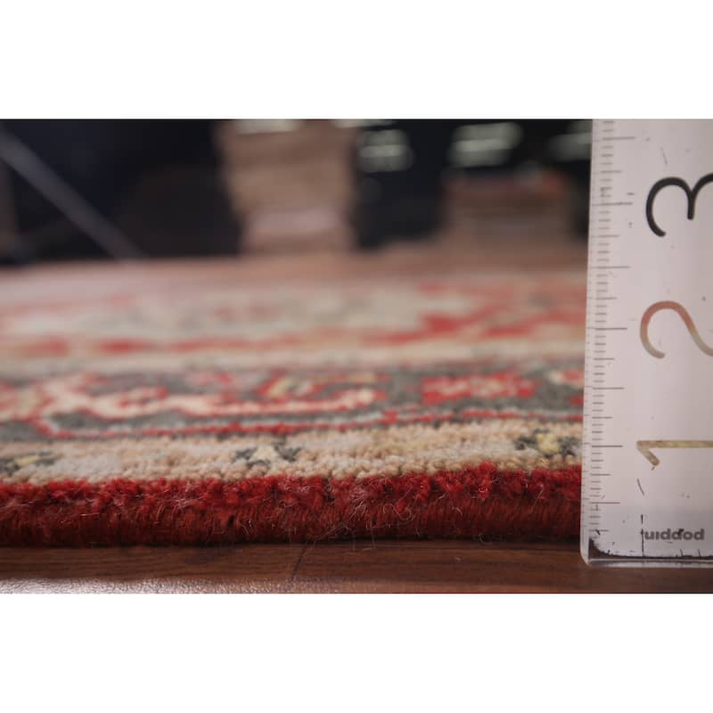 Geometric Red Heriz Serapi Indian Accent Rug Hand-Knotted Wool Carpet - 2'11"x 4'11"