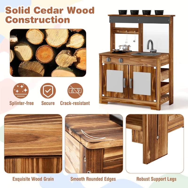Costway Kids Mud Kitchen Set with Removable Sink Faucet Dual Stoves 4 - See Details