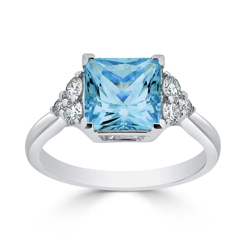 Auriya 3 1/10ct Princess-cut Sky Blue Topaz and Diamond Engagement Ring 1/3ctw 14k Gold