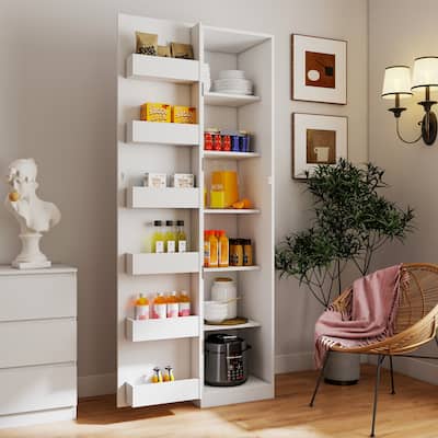Kitchen Pantry Cabinet, White Freestanding Buffet Cupboards Sideboard With Doors & Shelves, Kitchen Pantry Storage Cabinet