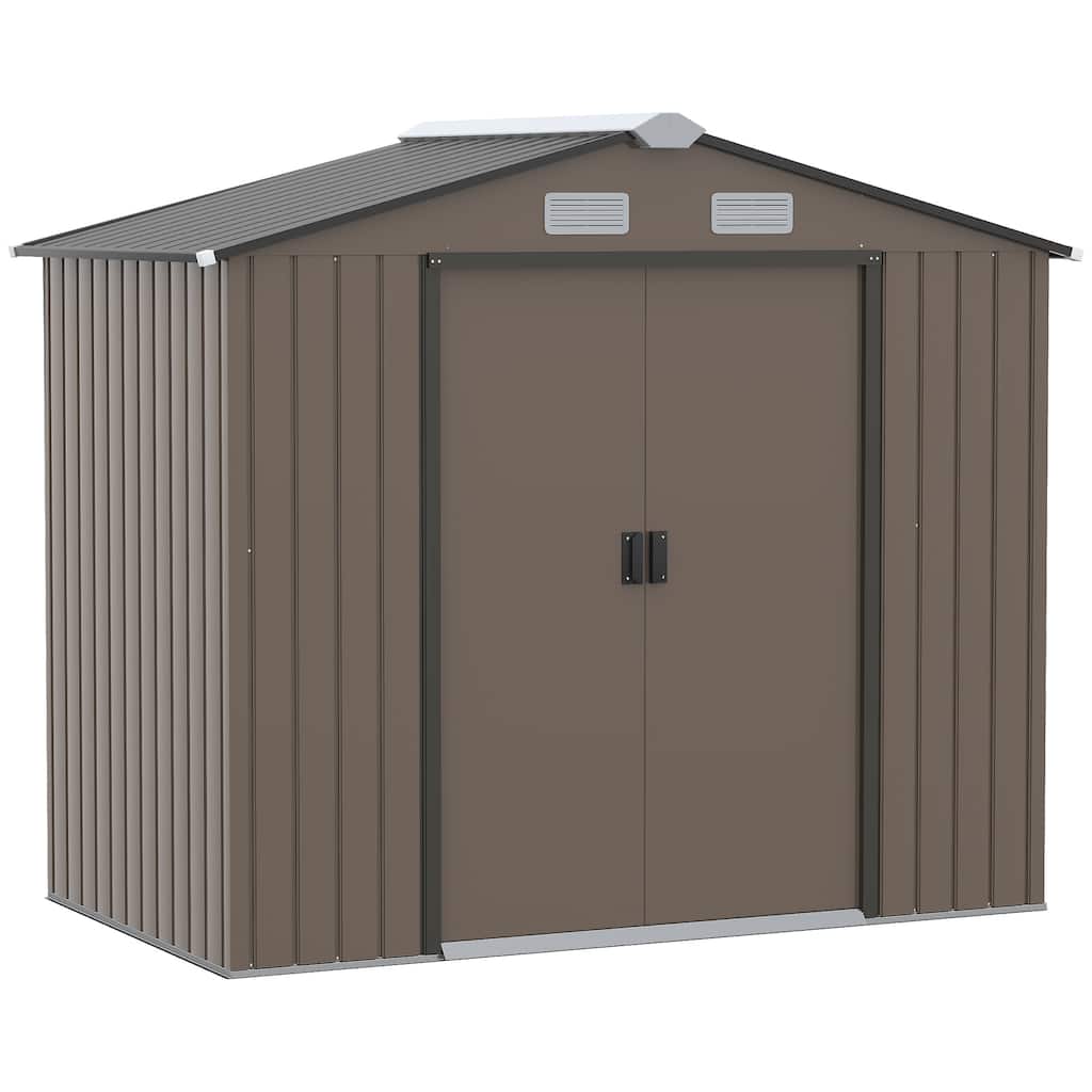 Outsunny 7' x 4' Outdoor Storage Shed, Garden Tool House with Foundation, 4 Vents and 2 Easy Sliding Doors for Backyard