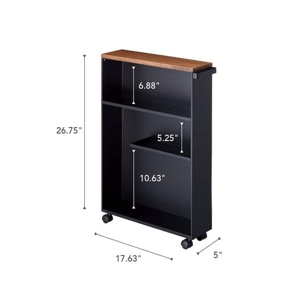 dimension image slide 2 of 3, Yamazaki Home Rolling Storage Cart, Steel, Minimal Assembly - L 18.7 x W 5.12 x H 26.97 inches