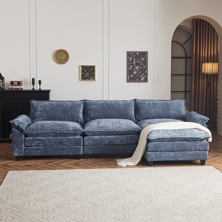 Full KD Double Cushion Chenille Sofa with Ottoman