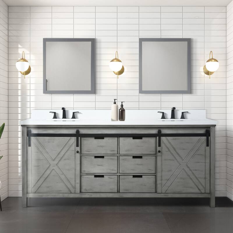Marsyas 30 in W x 22 in D White Bath Vanity, Grey Quartz Countertop, Faucet Set and 28 in Mirror - White