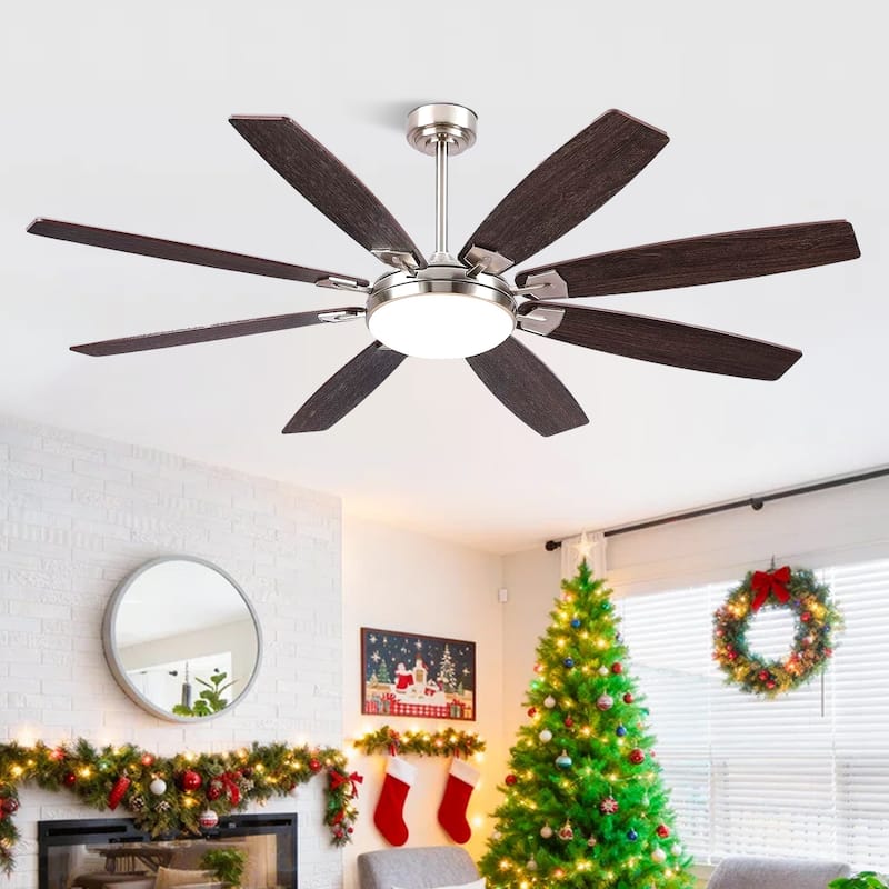 66 Inch Modern Ceiling Fan with Light and Plywood Blades,Remote and App Control,8 Blades - 66 Inches - Nickle