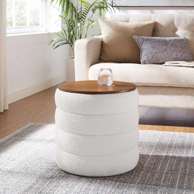 Mezzo Round Boucle Fabric Storage Ottoman - Cloud