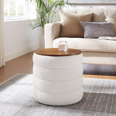 Mezzo Round Boucle Fabric Storage Ottoman