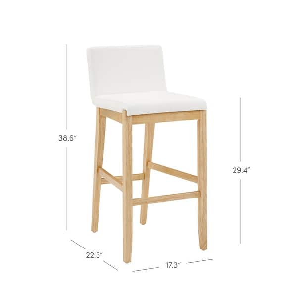 dimension image slide 5 of 11, Gracie Modern Bar Stool, Boucle Upholstered Chair and Brushed Wooden Legs