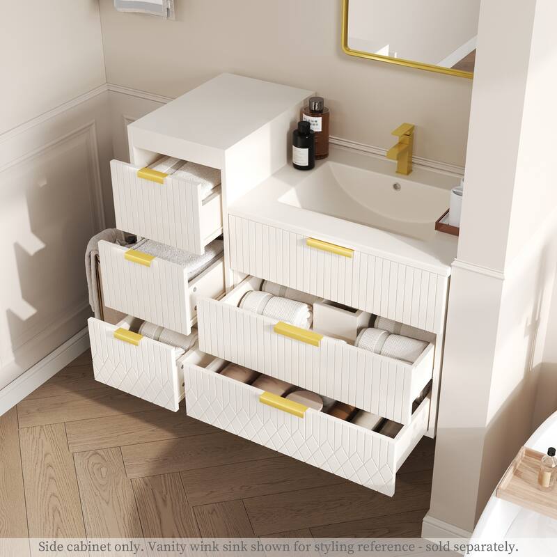 Wall Mounted Floating Vanity with Side Cabinet and Drawers