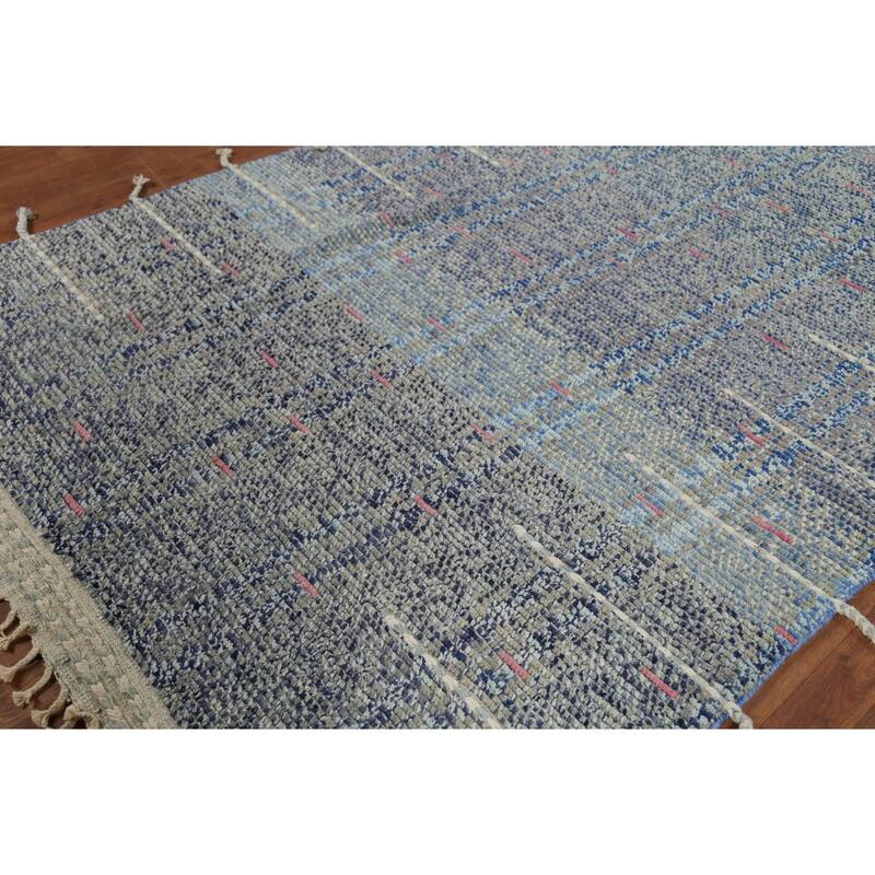 Gray & Blue Striped Moroccan Area Rug Hand-Knotted Wool Carpet - 5'9"x 9'8"