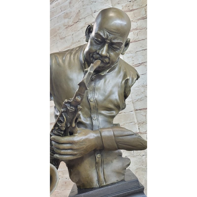 Harlem Jazz Man Saxophonist African American Black Saxophone Player Bronze Statue Sculpture Art