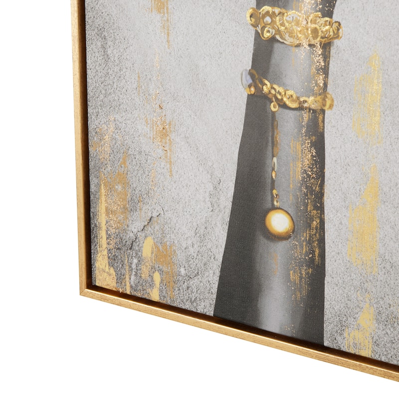 Gold Polystone Crown Living Room Framed Wall Art with Shaded Hands and Metallic Foil Accents