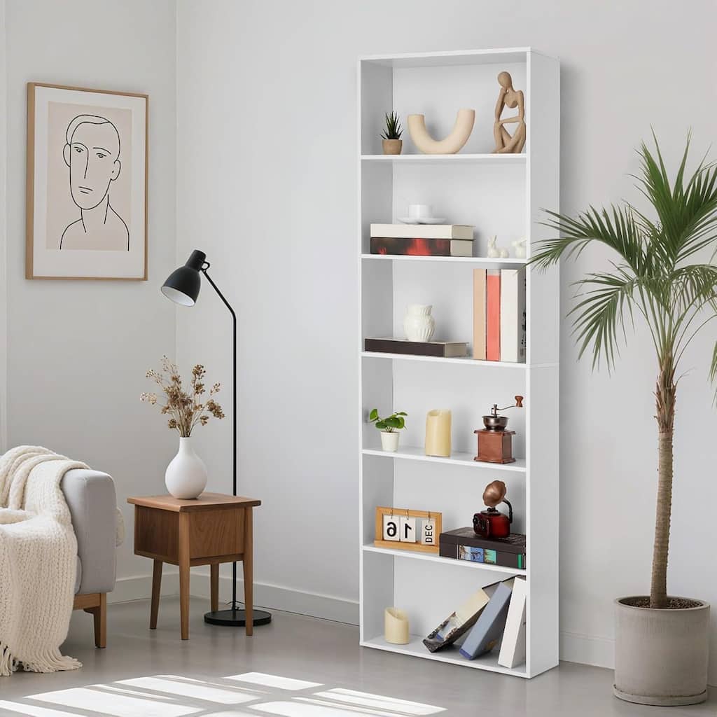 6-Shelf Tall Industrial Bookcase Open Display Shelf for Home Office