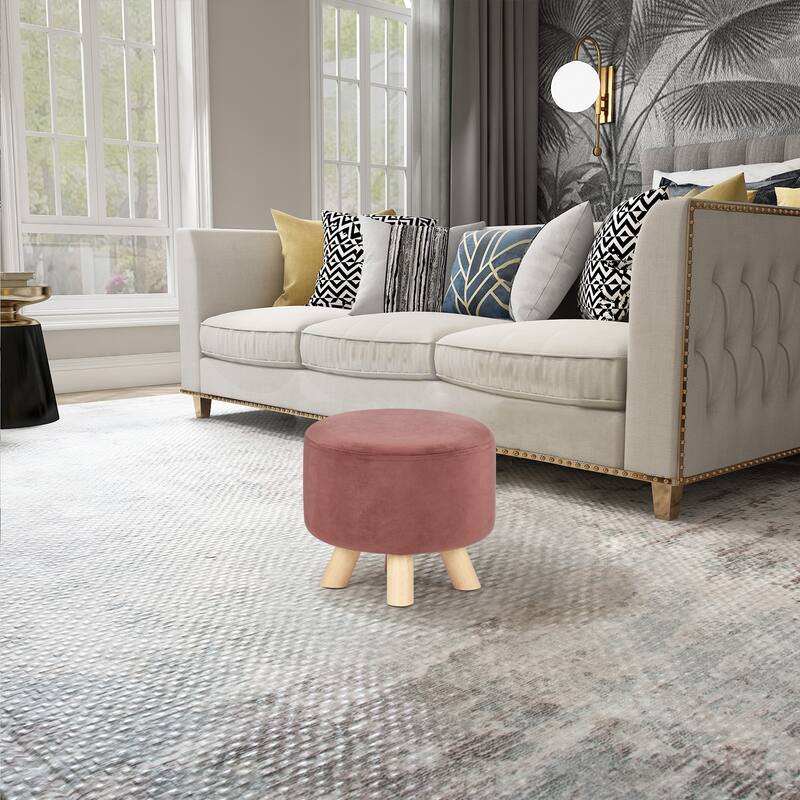 Adeco Round Ottoman Velvet Foot Rest Stool with Non-Skid Legs