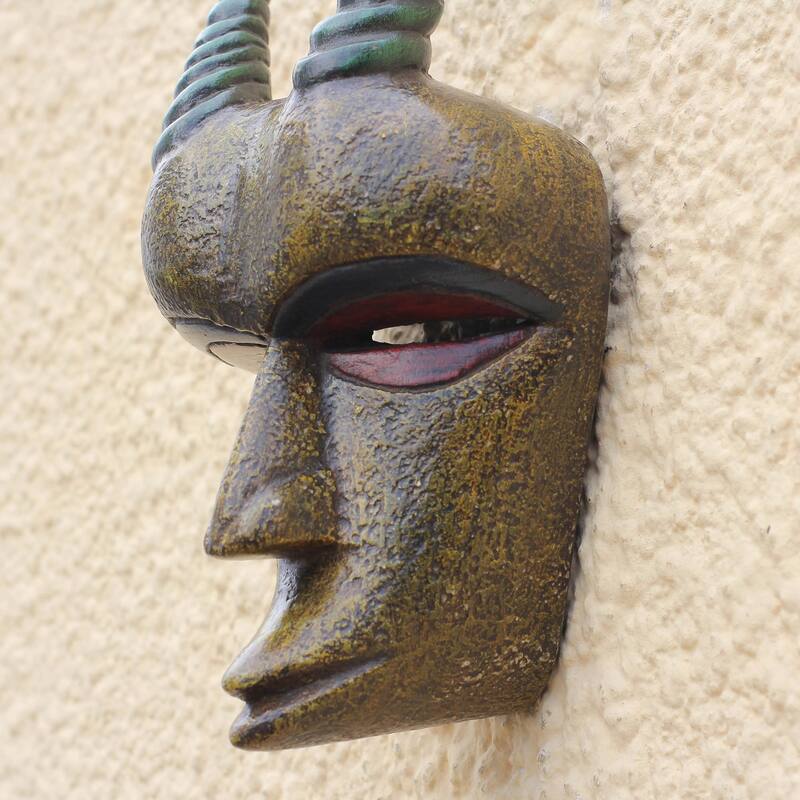 Novica Handmade Golden Goat African Wood Mask