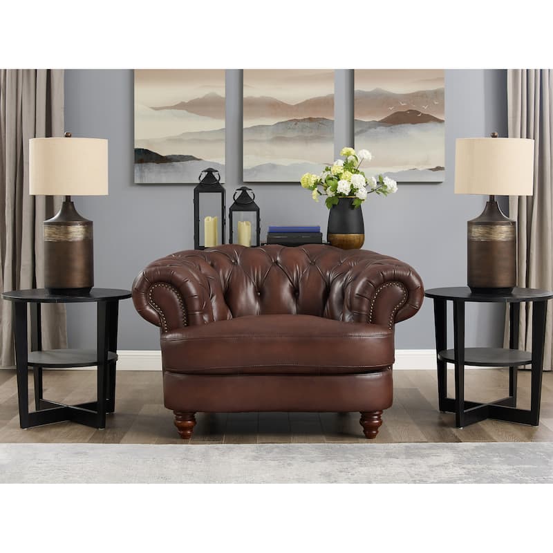 Hydeline Newport Top Grain Chesterfield Leather Sofa Set, Sofa and Chair