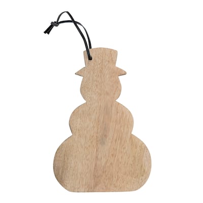 Mango Wood Snowman Shaped Cheese/Cutting Board with Leather Tie - 10.0"L x 7.0"W x 1.0"H