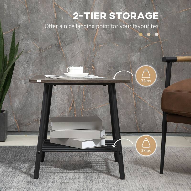 HOMCOM Side Table with 2-Tier Storage, End Table with Metal Frame for Living Room