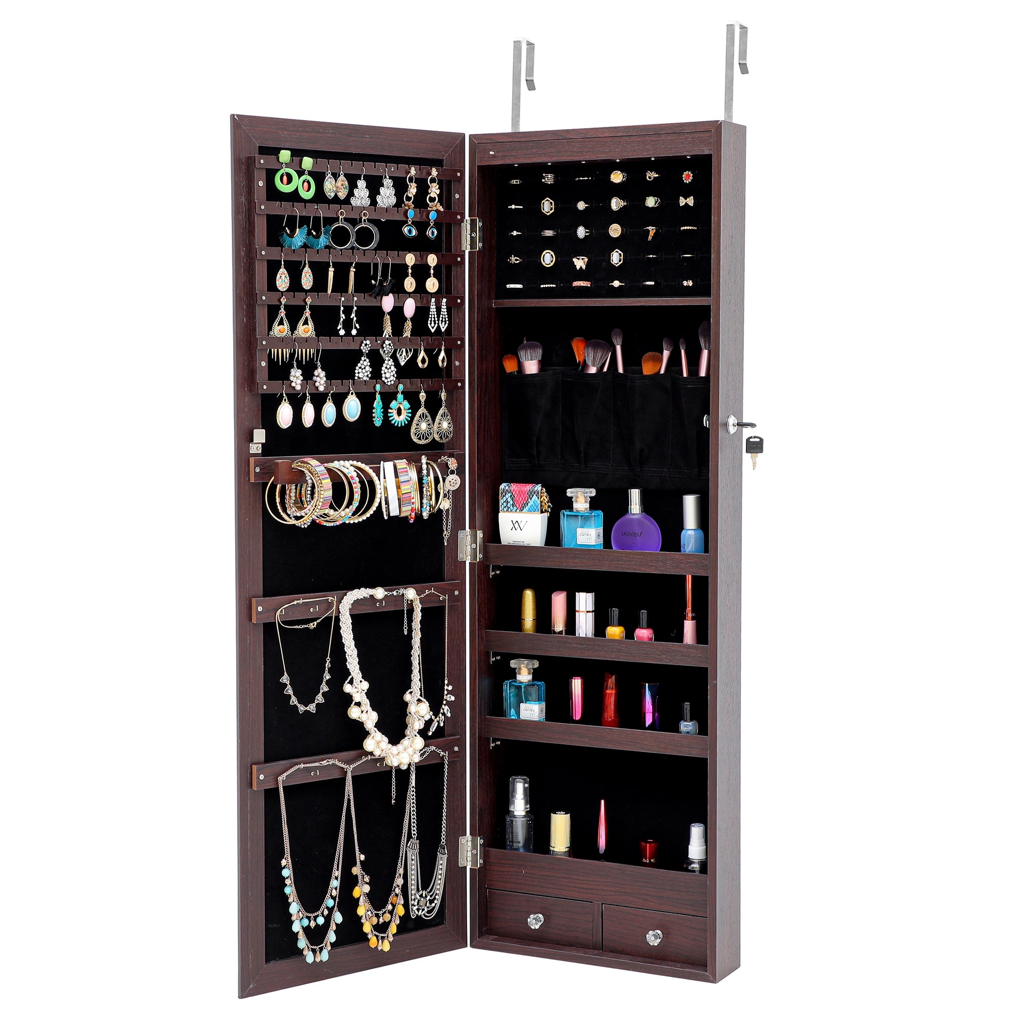 Mirrored Jewelry Cabinet Organizer, 360 Degree Rotatable Jewelry Cabinet with Mirror