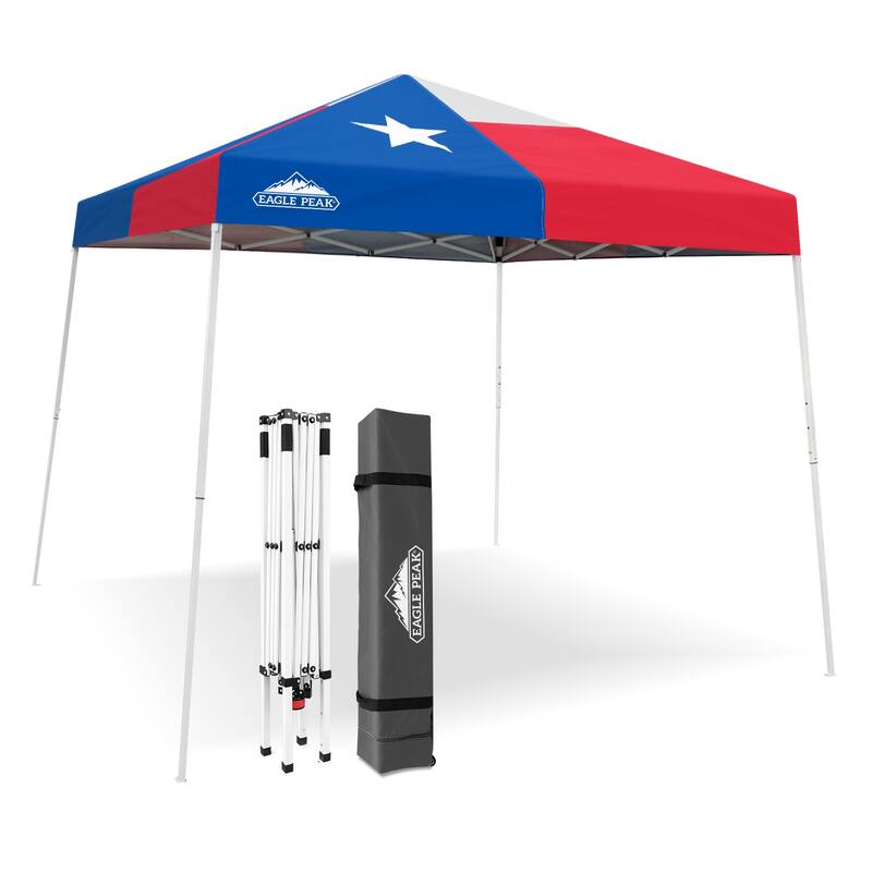 EAGLE PEAK 10x10 Slant Leg Pop-up Canopy Tent Outdoor Beach Canopy Folding Portable Shelter 10x10 Base 8x8 Top (Blue)