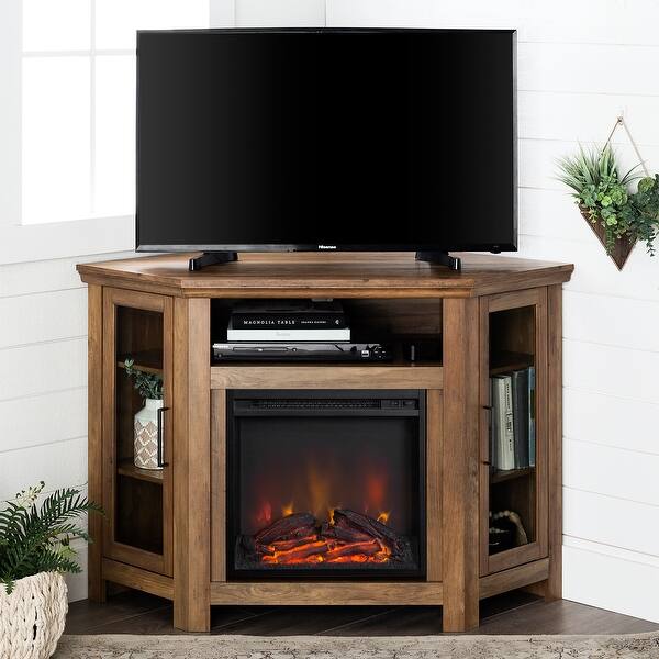 Shop 48 Inch Corner Two Door Fireplace Tv Stand Console On Sale Overstock 21234940 Reclaimed Barnwood