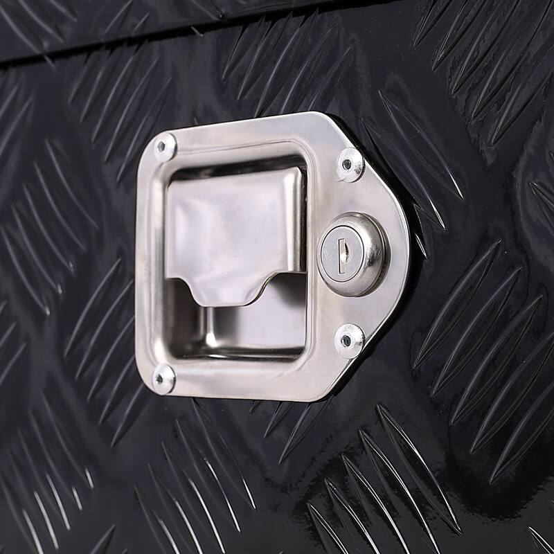 30 Inch Truck Tool Box, Heavy Duty Aluminum Waterproof Tool Box with Lock and Keys, 5 Bar Tread Wide Utility Toolbox,Black