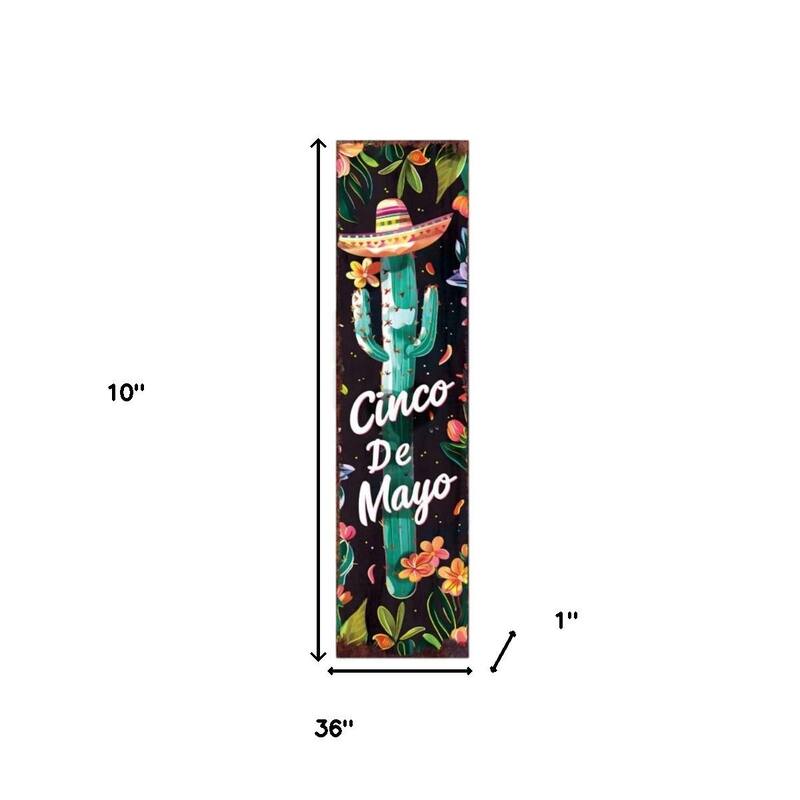 HomeRoots 36" Black And Green Solid Wood Cinco de Mayo Cactus Porch Sign