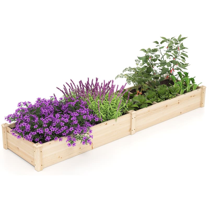 Costway Wooden Raised Garden Bed, Elevated Patio Planter with 2/7 - Natural - with a divider
