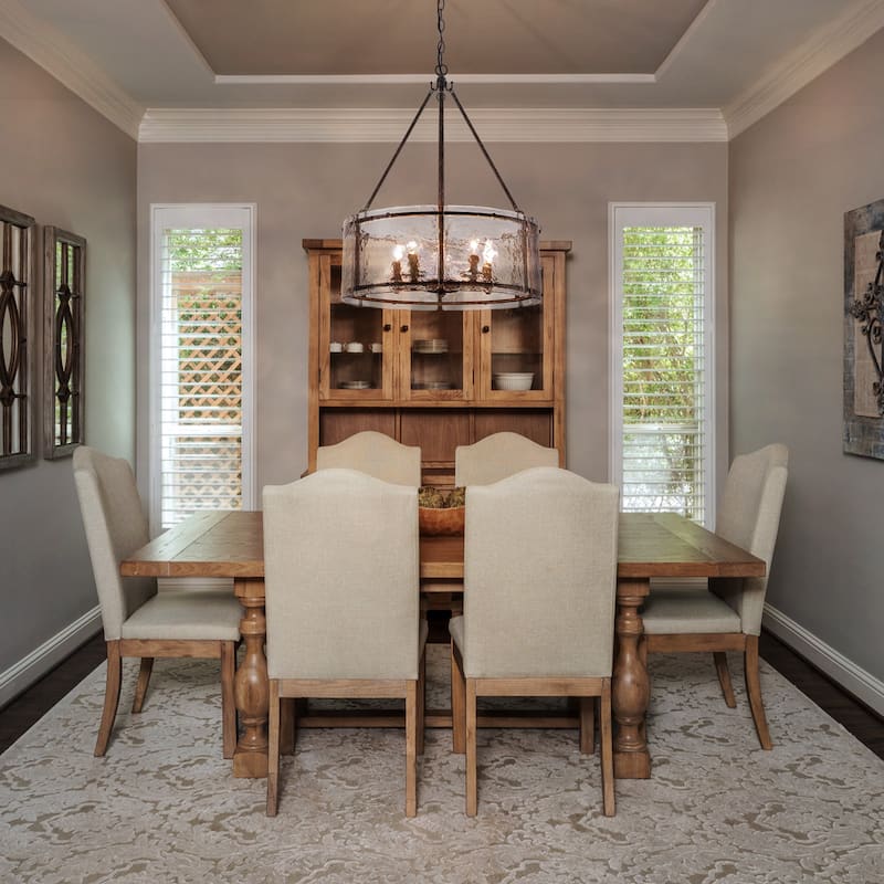 Modern 5-Light 20.5" Lantern Drum Chandelier Water Ripple Glass Pendant for Dining Room