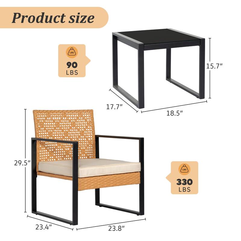 Outdoor Wicker Furniture Sets - 23.42"H x 29.53"W x 23.82"D