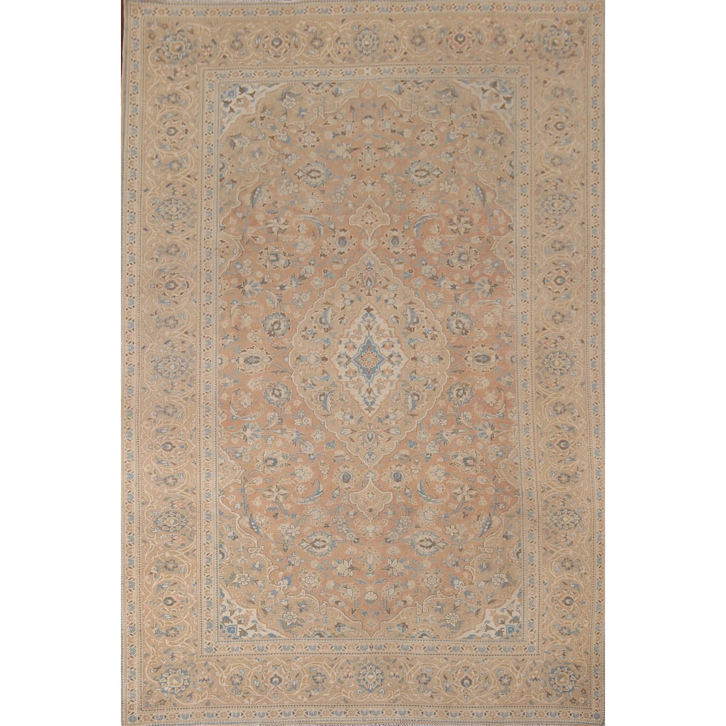 Traditional Mashad Vintage Persian Area Rug Handmade Wool Carpet - 7'0" x 9'10"